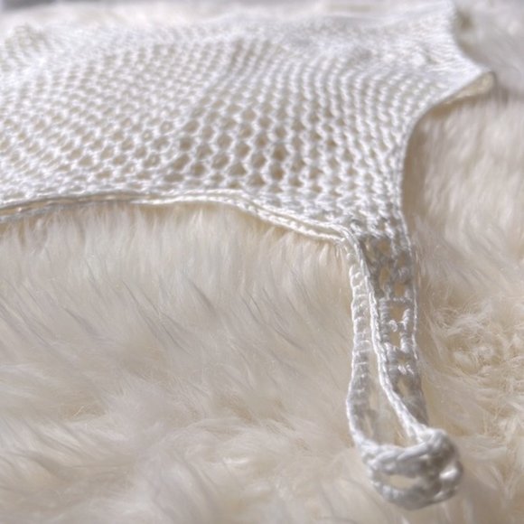 White Bohemian Crochet Knit Sheer Beach Cotton Cover Up Shirt Dress S M 4/6 - Picture 7 of 10